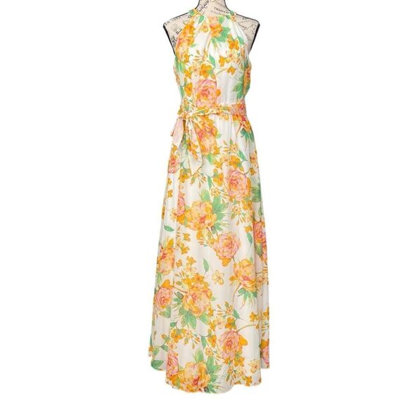 R&K Halter Floral Flowy Maxi Dress in Size 6 - Picture 1 of 11
